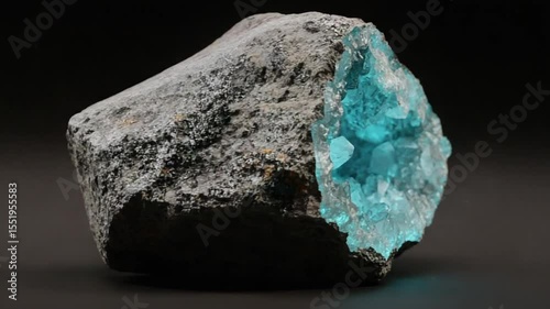 Stunning blue crystal formation on rough stone surface
