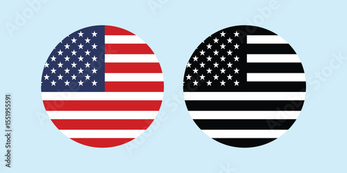 USA American Circular flag icons. Circle Button Icon of USA Flag.