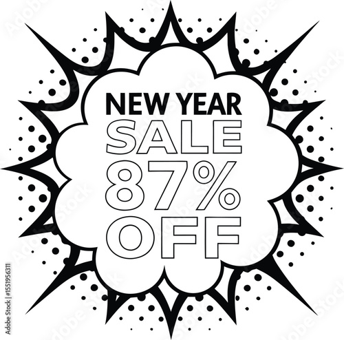 The bold New Year sale design announces an enticing discount of eighty seven percent off