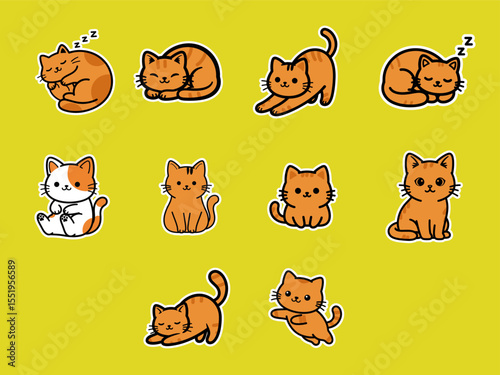 Cute Kawaii Cat Sticker Graphic Set