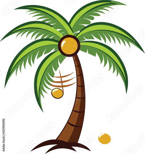 Tropical palm tree vector illustration on a sunny beach island, perfect for summer travel and exotic nature designs