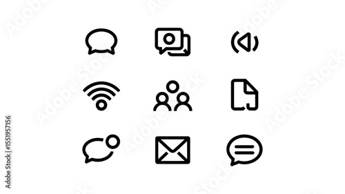 Communication and Messaging Outline Icons Set - Chat Social Network Symbols