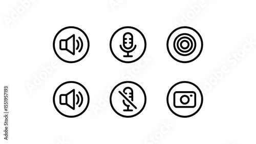 Audio Video Control Outline Icons Set - Communication Mute Symbols