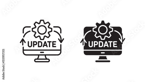 System Optimization Process Outline and Solid Vector Icons - Automation Progress