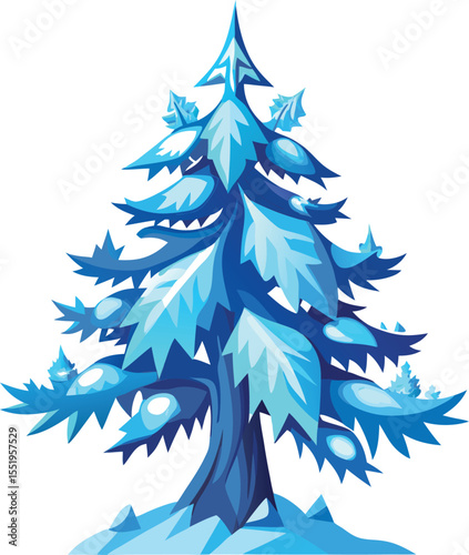 Enchanted Blue Winter Tree A Stunning Illustration of a Frosty Fir