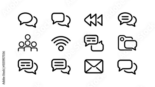 Communication and Messaging Outline Icons Set - Chat Social Network Symbols
