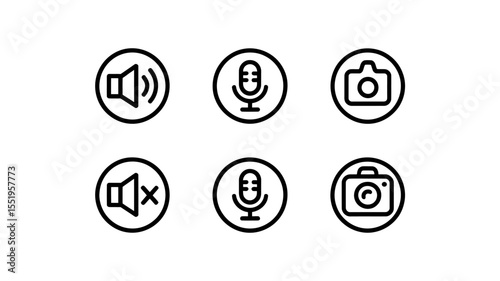 Audio Video Control Outline Icons Set - Communication Mute Symbols