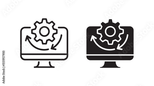 System Optimization Process Outline and Solid Vector Icons - Automation Progress