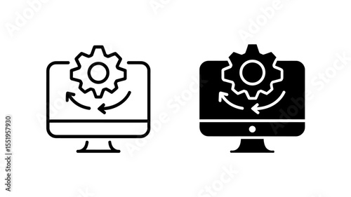System Optimization Process Outline and Solid Vector Icons - Automation Progress