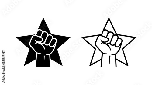 Fist and Star Outline and Solid Vector Icons - Revolution Power Symbol