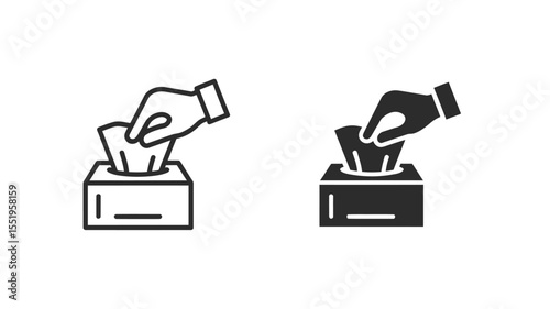 Hand Pulling Tissue Box Outline and Solid Vector Icons - Hygiene Care Symbol