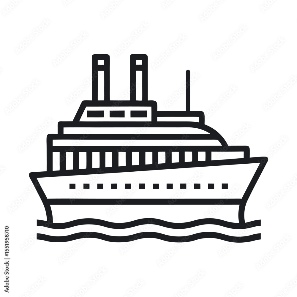 Fototapeta premium Titanic ship line art icon. Minimalist vector ocean liner design.