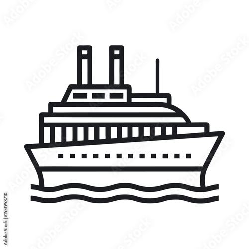 Titanic ship line art icon. Minimalist vector ocean liner design.