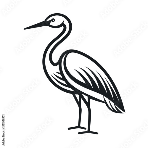 Great egret bird line art icon. Minimal vector wildlife illustration.