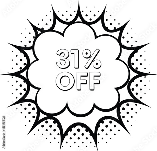 Thirty one percent off is written inside of a white cartoon bubble shape