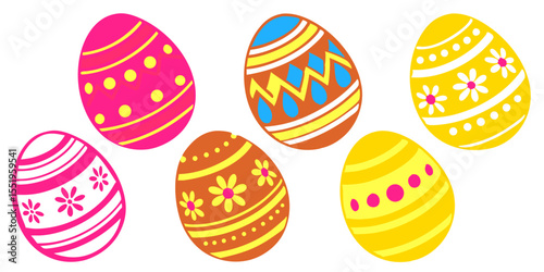 Easter eggs drawing clipart set. Happy easter egg art collection in multicolored paint art for traditional hunting celebration. Vector illustration flat oval shape elements.