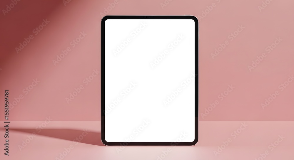 Tablet Device with Black Frame and White Screen Standing on Pink Background Tablet Device with Black Frame and White Screen Standing on Pink Background