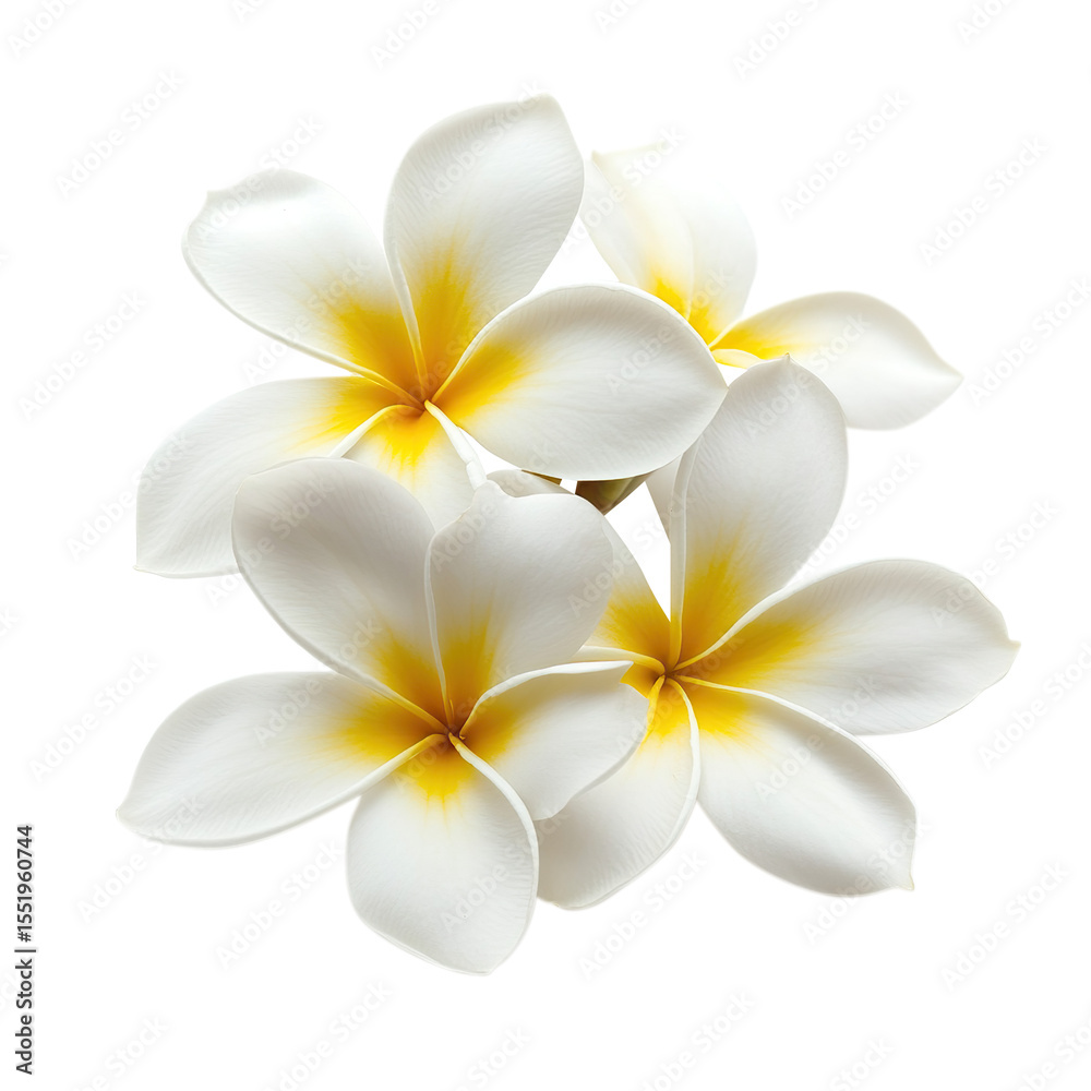 Fototapeta premium white frangipani flowers isolated on transparent background, clipping path, png file.