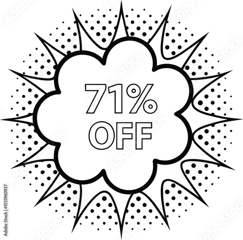 The comicstyle burst shows a seventyone percent off discount, over a transparent backdrop