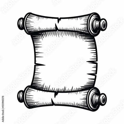 Black and White Illustration of an Old Scroll with Torn Edges