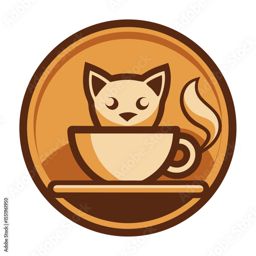 Cute fox sitting in a coffee cup logo design