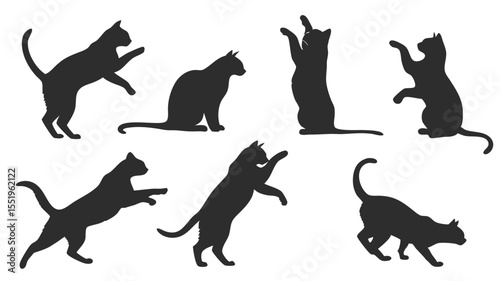Diverse silhouettes of cats in various playful and relaxed poses
