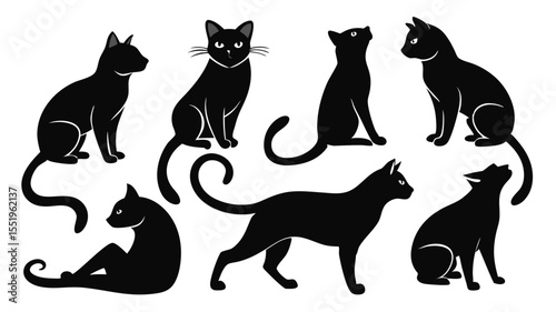 Collection of black cat silhouettes in various poses and styles