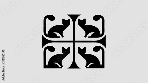 Stylized black cat motif with geometric cross design