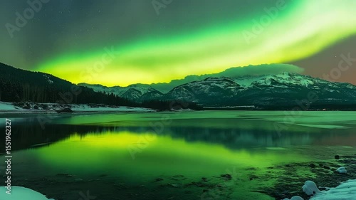 Northern Lights Reflecting Over Snowy Lake Landscape