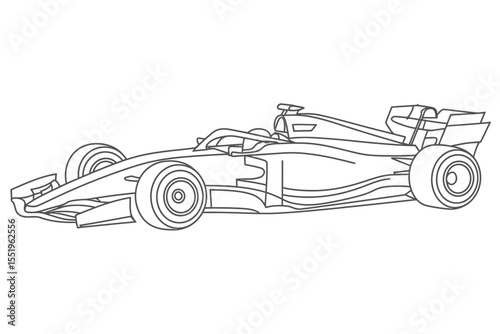 Formula One Racing Car Outline Illustration on White Background
