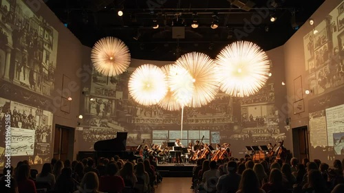 Orchestra performance with stunning lighting and visuals