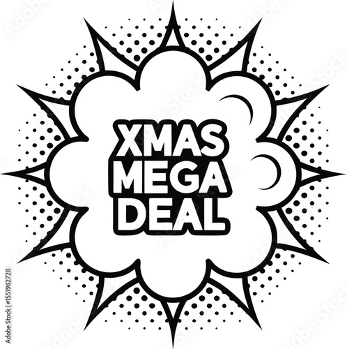 The black outlined speech bubble prominently features a white Xmas Mega Deal text inside, transparent