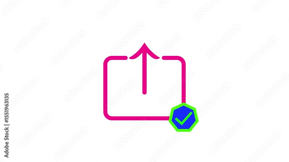 Simple outline of a pink upload icon with a white background and rounded corners representing sharing data