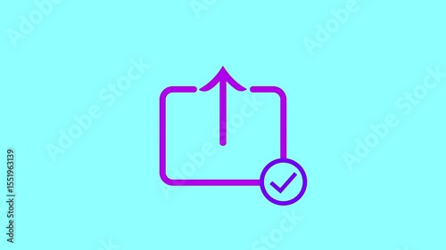 Simple purple upload icon with an upward arrow against a bright cyan blue background