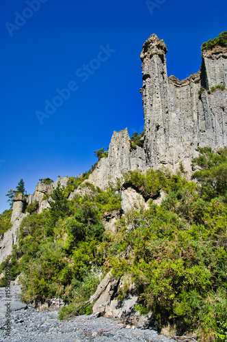The Putangirua Pinnacles, eroded gravel spires, in Aorangi Forest Park, Greater Wellington, North Island, New Zealand
