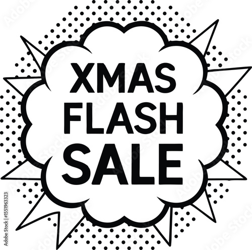 Bold xmas flash sale text stands out against a dynamic black and white cloud