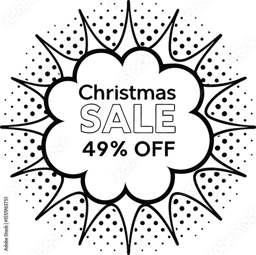 Black and white Christmas sale burst reveals 49 percent off discount promotion