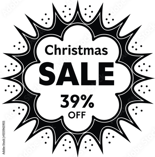 Festive Christmas sale boasts a thirty nine percent discount in black and white