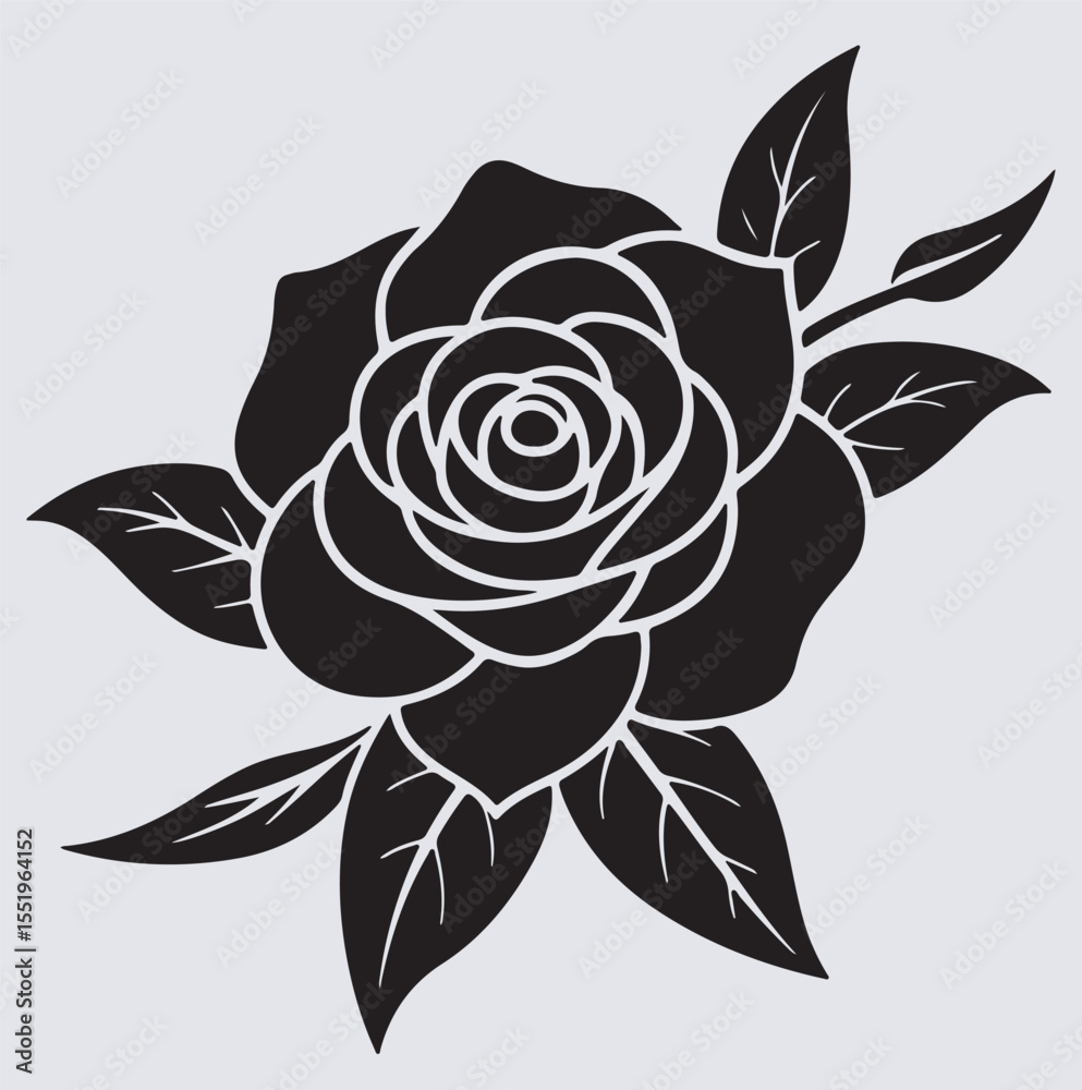 Obraz premium romantic rose floral ornament silhouette vector art illustration, vector rose flower