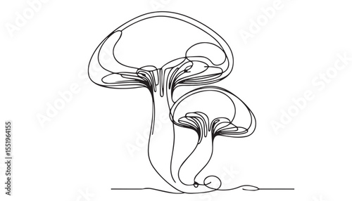 Continuous one single minimal line drawing mushroom