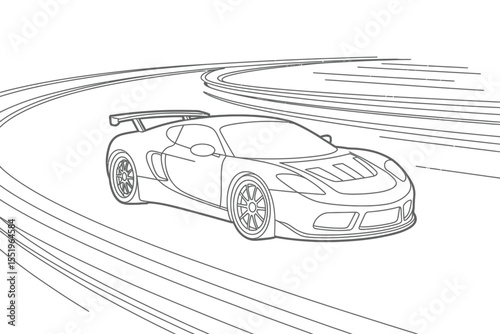 Line Art Illustration of a Sports Car on a Racetrack