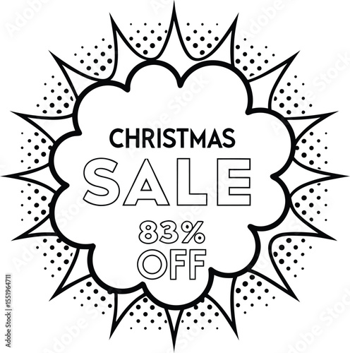 An eighty three percent off Christmas sale bursts with dot matrix texture and outline detail