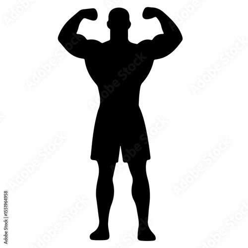 Black silhouette of a muscular man flexing, vector illustration
