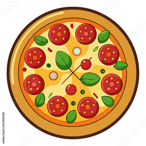 Delicious Cartoon Pizza with Toppings