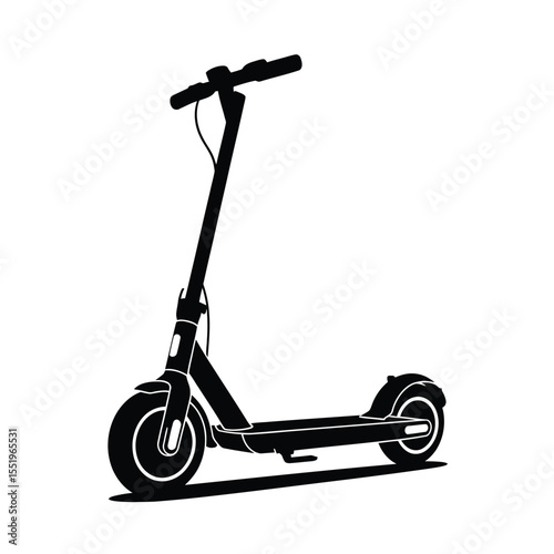 Black and White Electric Scooter Silhouette on White Background