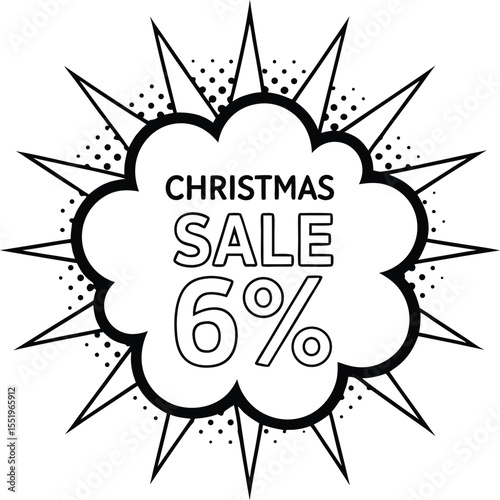 Six percent off Christmas sale in cloud burst shape is isolated transparent
