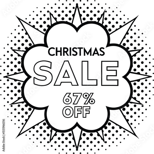 Black and white Christmas sale features sixty seven percent discount notice with transparent background