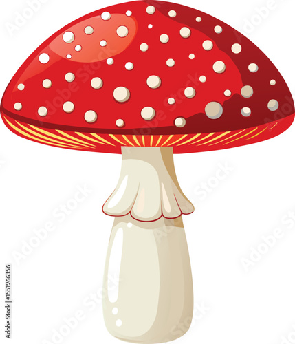 Vibrant Vector Illustration of a Red-Spotted Mushroom Against a White Background in a Creative Nature Scene for Graphic Design Projects