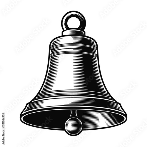 Detailed Black and White Illustration of a Classic Bell