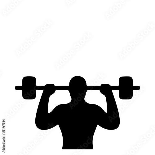 Black Silhouette of Weightlifter with Barbell, Vector Illustration